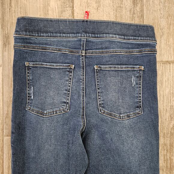 Spanx Jeans Womens Size M Skinny Raw Released Hem Distressed Dark Wash Denim - Picture 10 of 14